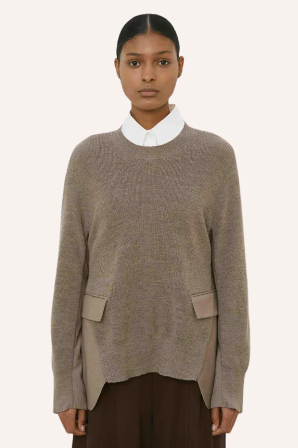 Pull en Laine avec Détails en Tissu – Meimeij